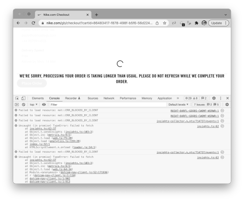 screenshot of broken nike.com