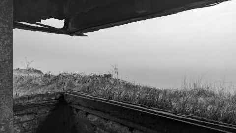 Looking out of a bunker towards France