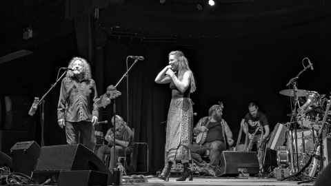 Robert Plant and band on stage at the Leas Cliff Hall