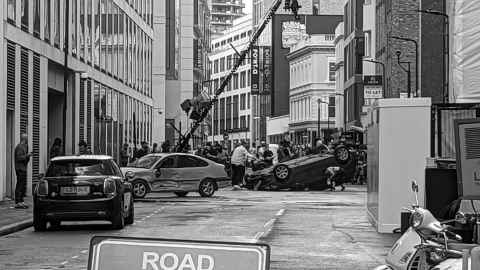 Filming in the street at Wilson Street, London