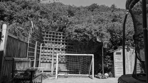 back garden tidied with the football goal
