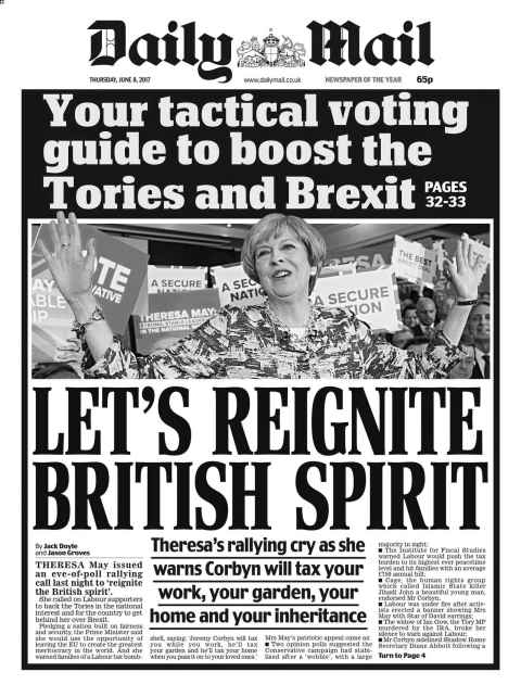 Daily Mail cover about tactical voting in favour of the tories