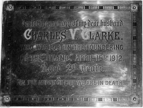 Titanic memorial plaque to Charles Valentine Clarke