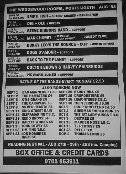 Wedgewood Rooms listings flyer from 1993