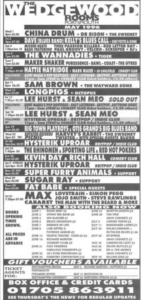 Wedgewood Rooms flyer from May 1996