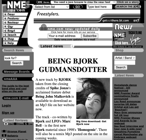 Bjork news story on nme.com