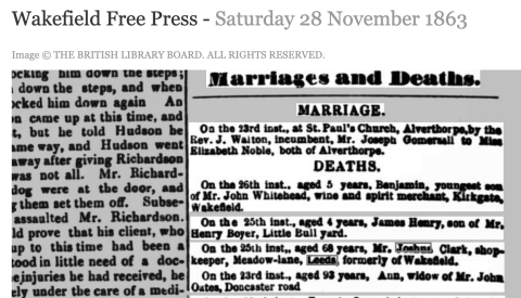 Extract from Wakefield Free Press, November 1863