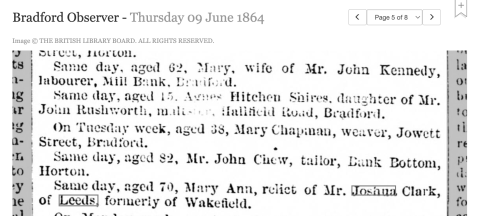 Extract from the Bradford Observer June 1864