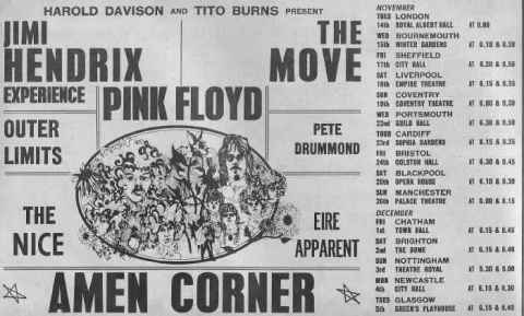 1967 tour advert, Jimi Hendrix and Pink Floyd