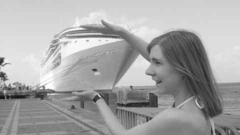 Clare and a cruise ship in Key West