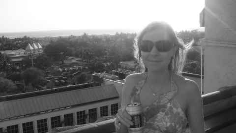 Clare on the roof of our hotel, the highest point on Key West