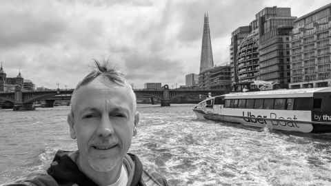 Selfie off the back of a Thames Clipper between Greenwich and Embankment