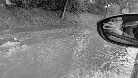 Rainwater bursting back up out of the drains again!