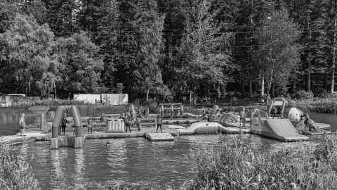 Aquaparc assault course on the lake