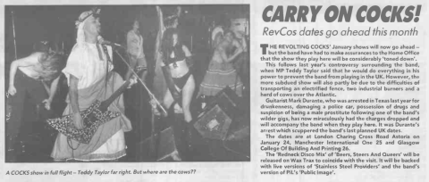 Revolting Cocks news story in Sounds 12th January 1991