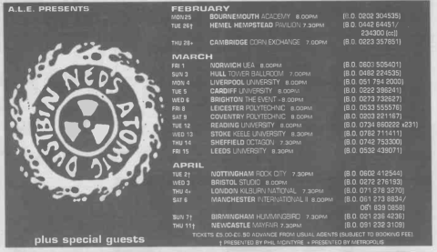 Neds Atomic Dustbin tour dates ad from Sounds of 1991