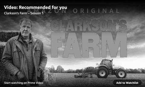 Advert for Clarkson's farm on Amazon Prime Video