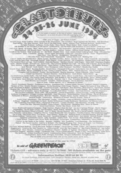 Later Glastonbury 1994 advert with Oasis