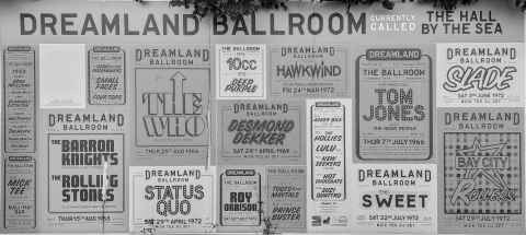 Poster made of old adds for Dreamland in Margage, mostly from the 1970s