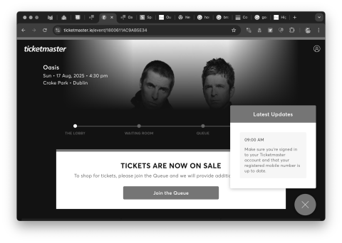 Looked like it was asking me to try again for Oasis tickets...