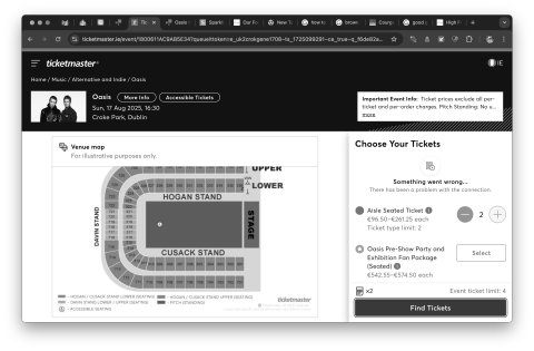 Screen showing me it ooks like it will still let me search for tickets