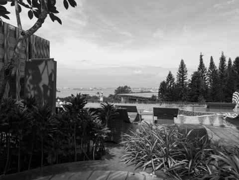 View from the pew, my shady position by the pool in Sentosa, Singapore