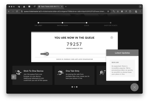 Screenshot of the queue for Oasis tickets again