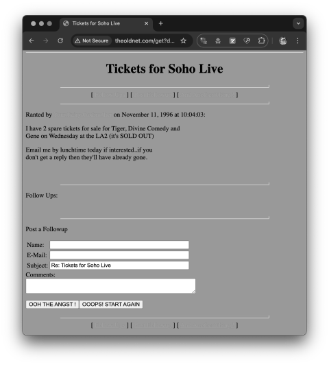 Screenshot of Angst on nme.com offering tickets
