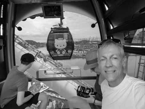 In the cable car from Sentosa