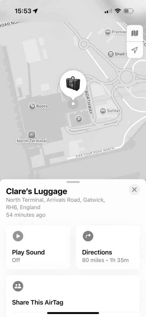 Apple map of Clare's lost air tag
