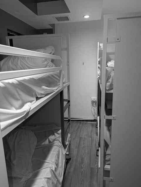 This week's hostel room with about a 30cm gap between the beds