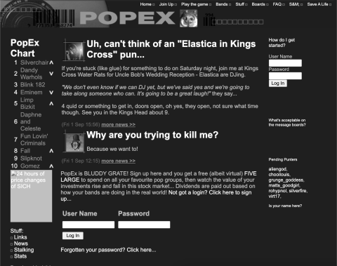 Screenshot of popex from September 2000