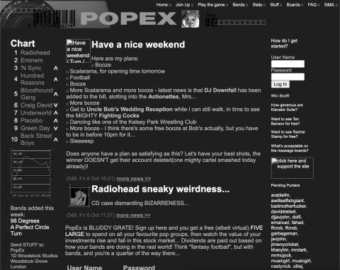 Screenshot of popex from October 2000
