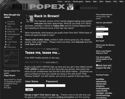 Popex screenshot from October 2000