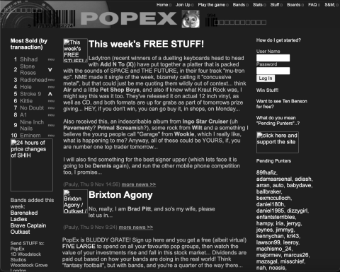 Popex screenshot from November 2000