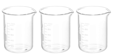 3 small science beakers