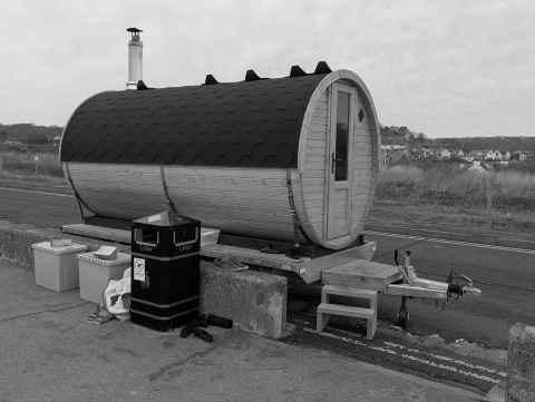 Portable sauna parked on Princes Parade between Hythe and Seabrook