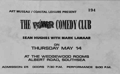 Ticket for Sean Hughes and Mark Lamarr at The Wedgewood Rooms, Portsmouth, 1992