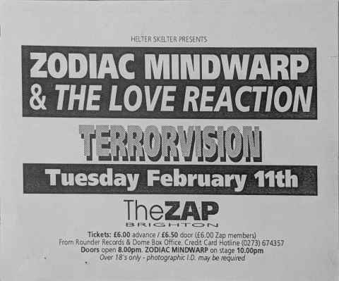 Zodiac Mindwarp flyer, Brighton, 1992