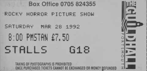 Rocky Horror Picture Show ticket 1992