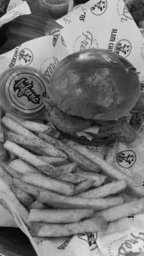 very salty vegan burger meal in Slim Chickens
