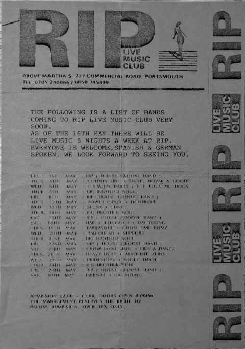 RIP club flyer 1992 featuring Radiohead