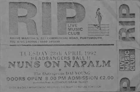 Nuns On Napalm flyer from Marthas, Portsmouth, 1992