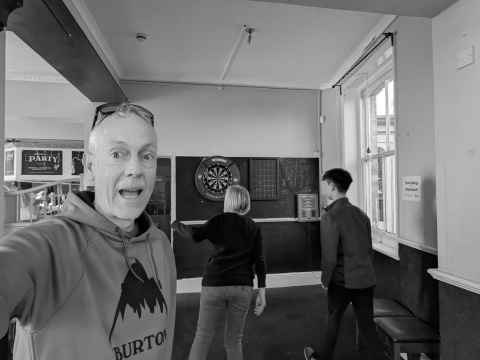 Playing darts in The Fountain, Seabrook