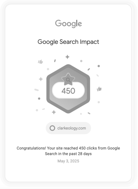 My google award for 450 clicks in a month