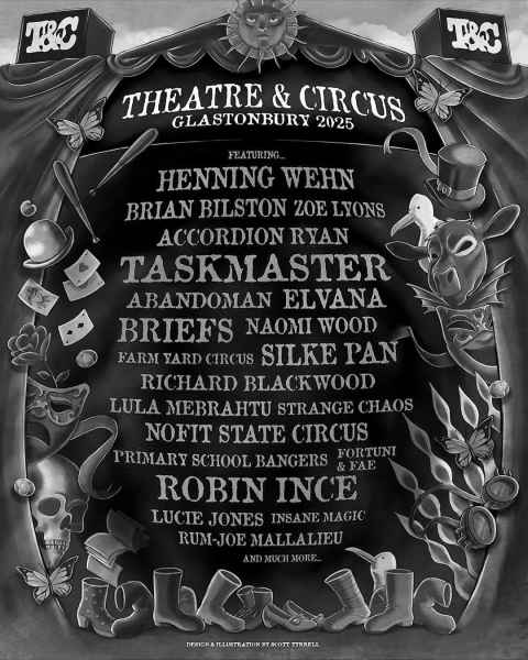 Glastonbury theatre and circus poster 2025