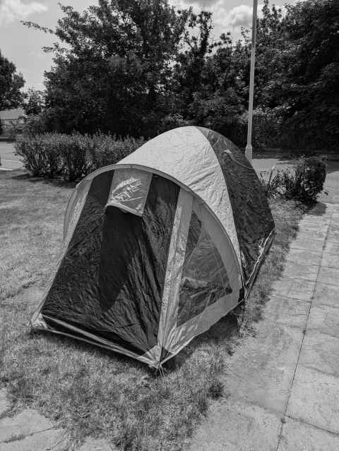 Tent set up in our front garden