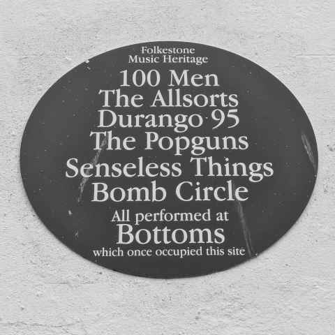 Plaque showing The Senseless Things played in Folkestone