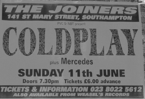 Poster for Coldplay at the Joiners, 2000
