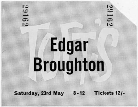 Edgar Broughton ticket from Tofts May 1970